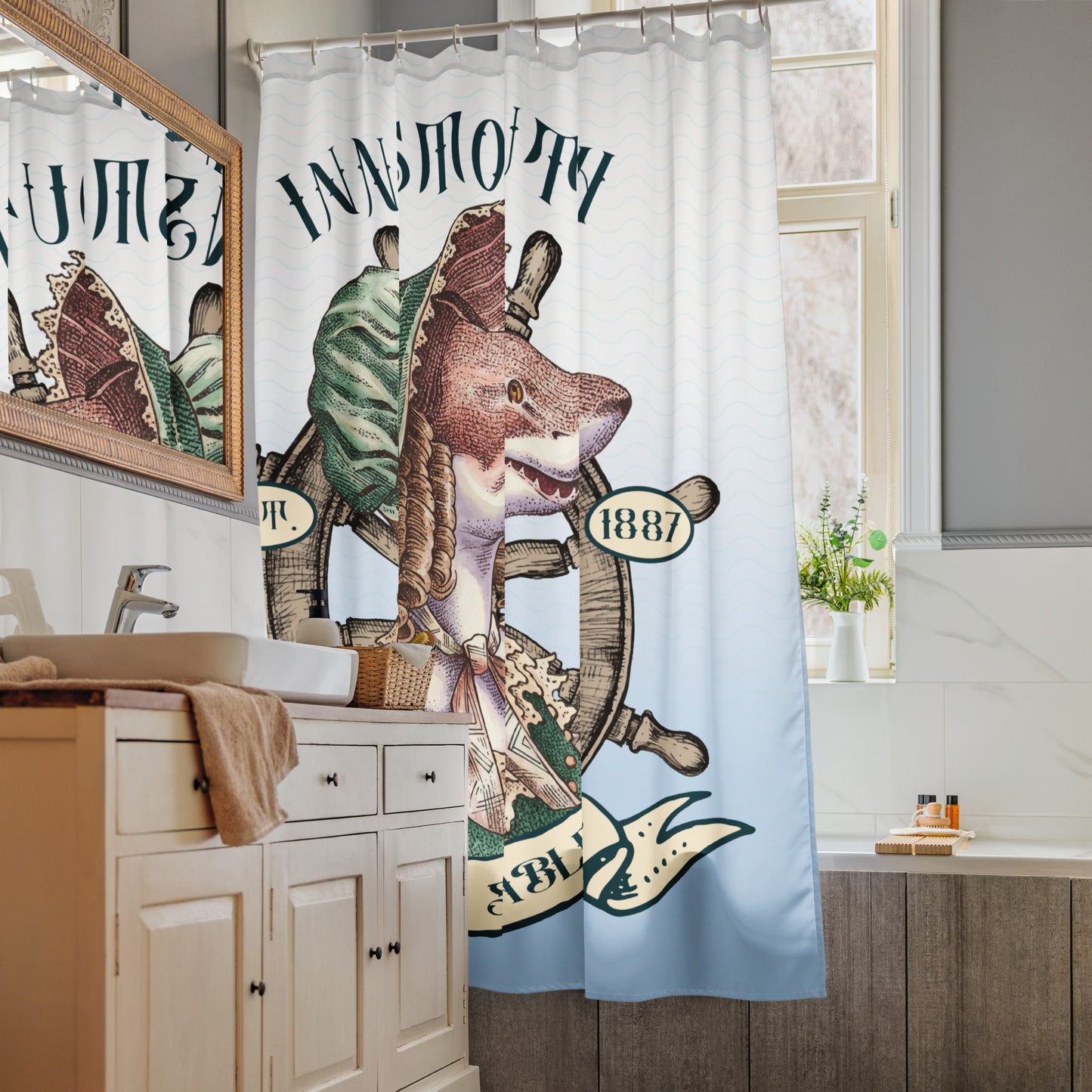 Innsmouth Salt & Sable - Shark Lady Shower curtain
