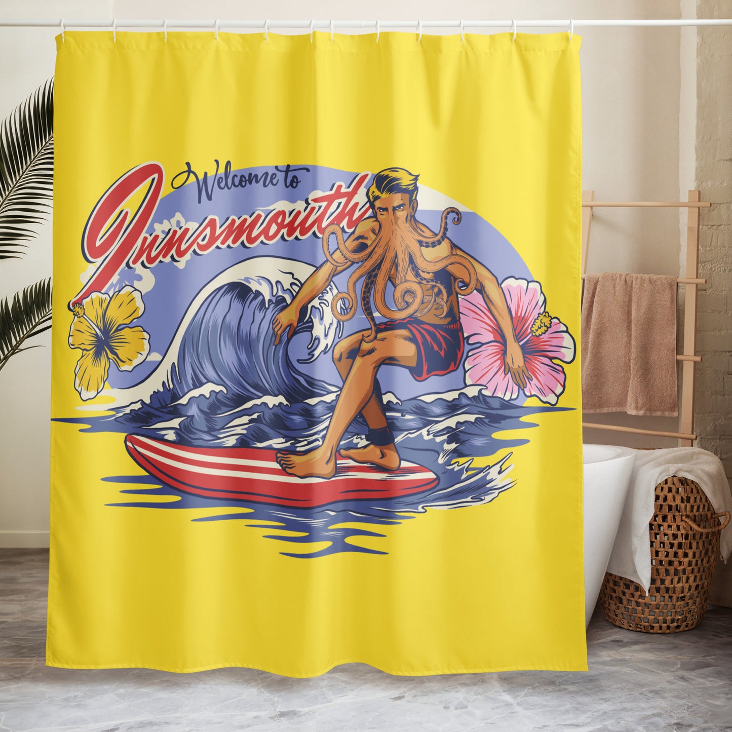 Innsmouth Surfing Lovecraft Shower curtain