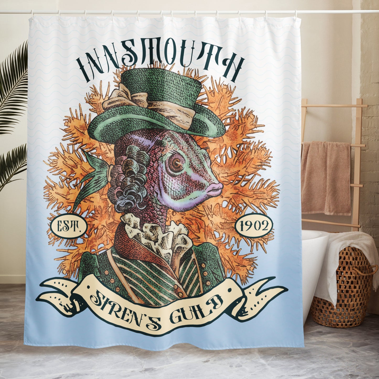 Innsmouth Siren’s Guild — The Pearlwoman Shower curtain