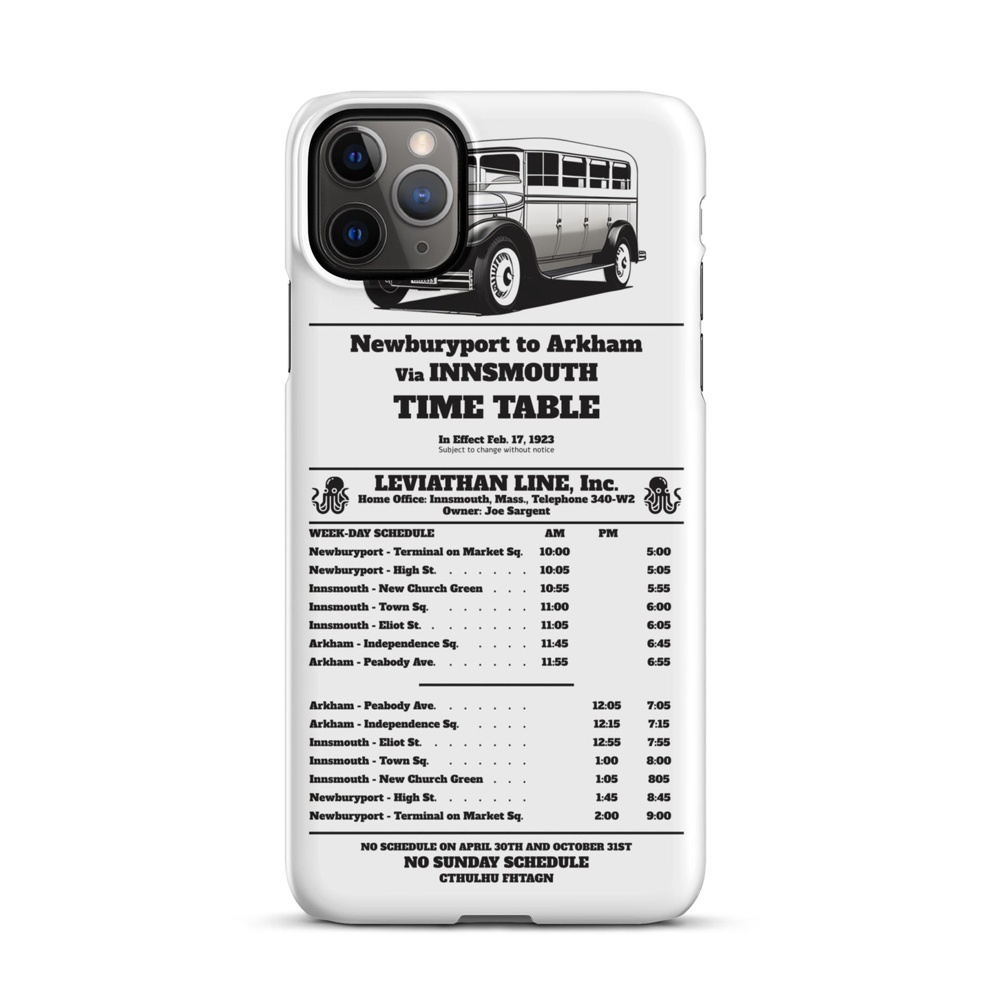 Innsmouth Bus Schedule Joe Sargent Snap case for iPhone®