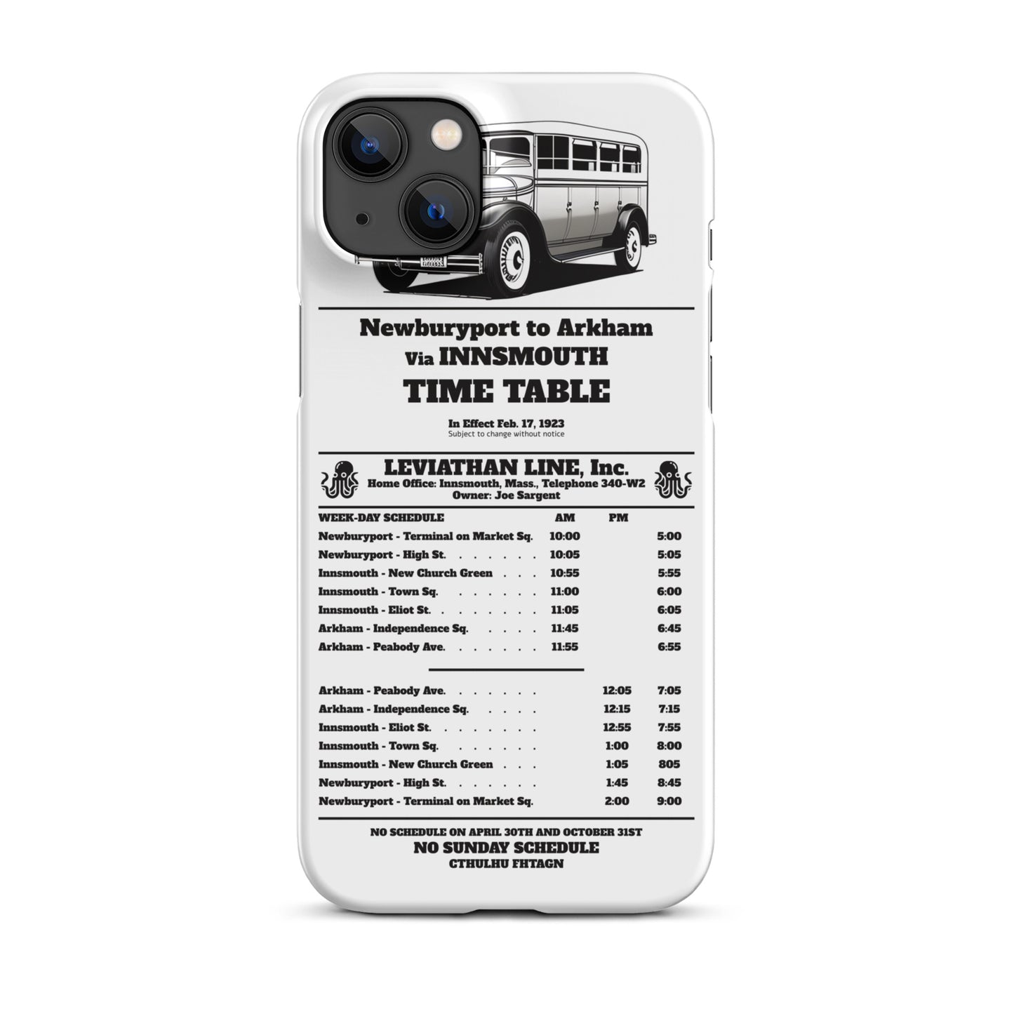 Innsmouth Bus Schedule Joe Sargent Snap case for iPhone®