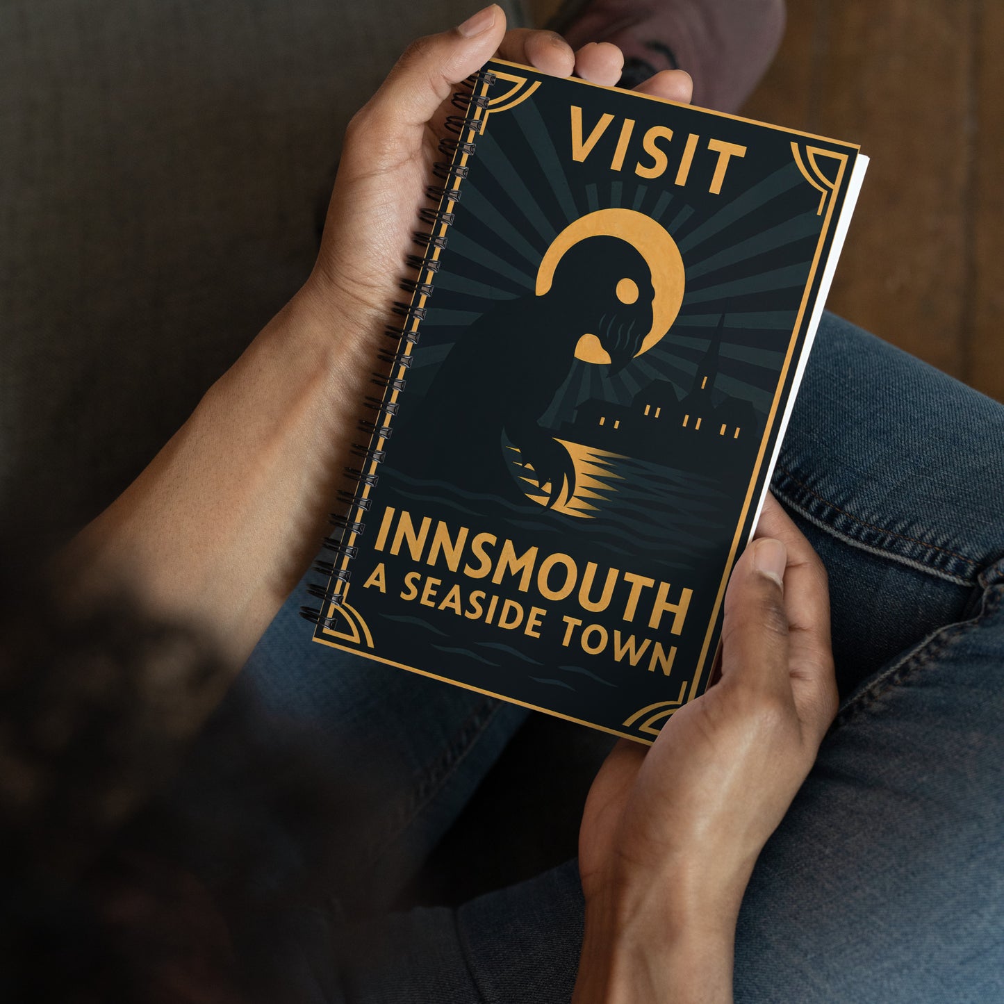 Innsmouth by Moonlight – An Art Deco Journey into the Unknown Spiral notebook