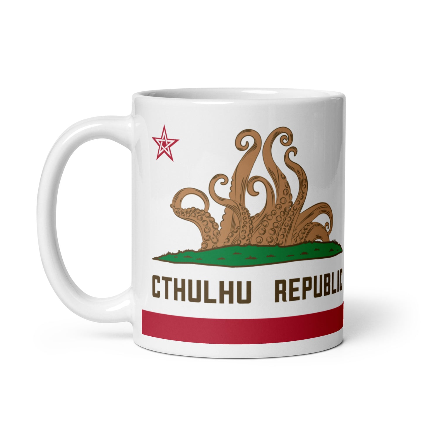 Tasse brillante blanche de Lovecraft de drapeau de Californie de la République de Cthulhu