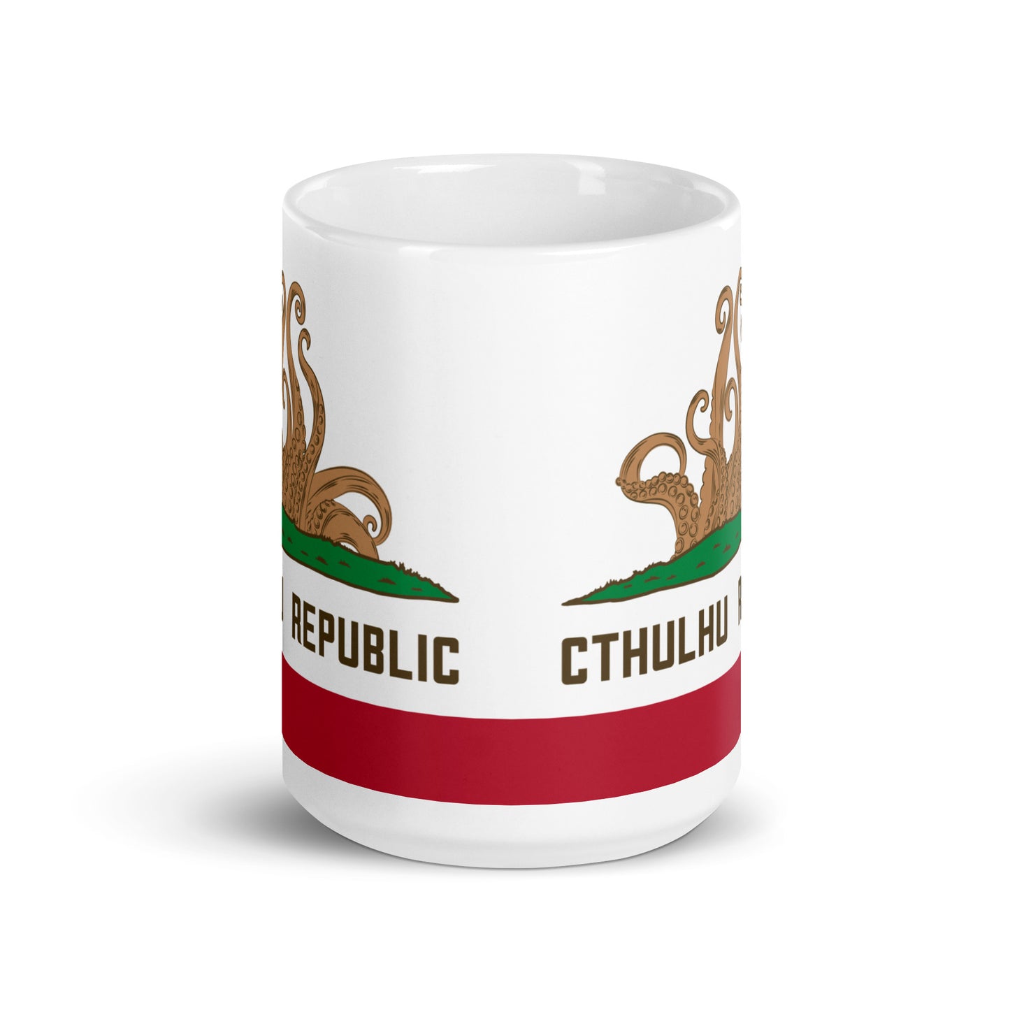 República de Cthulhu Bandera de California Lovecraft Taza blanca brillante