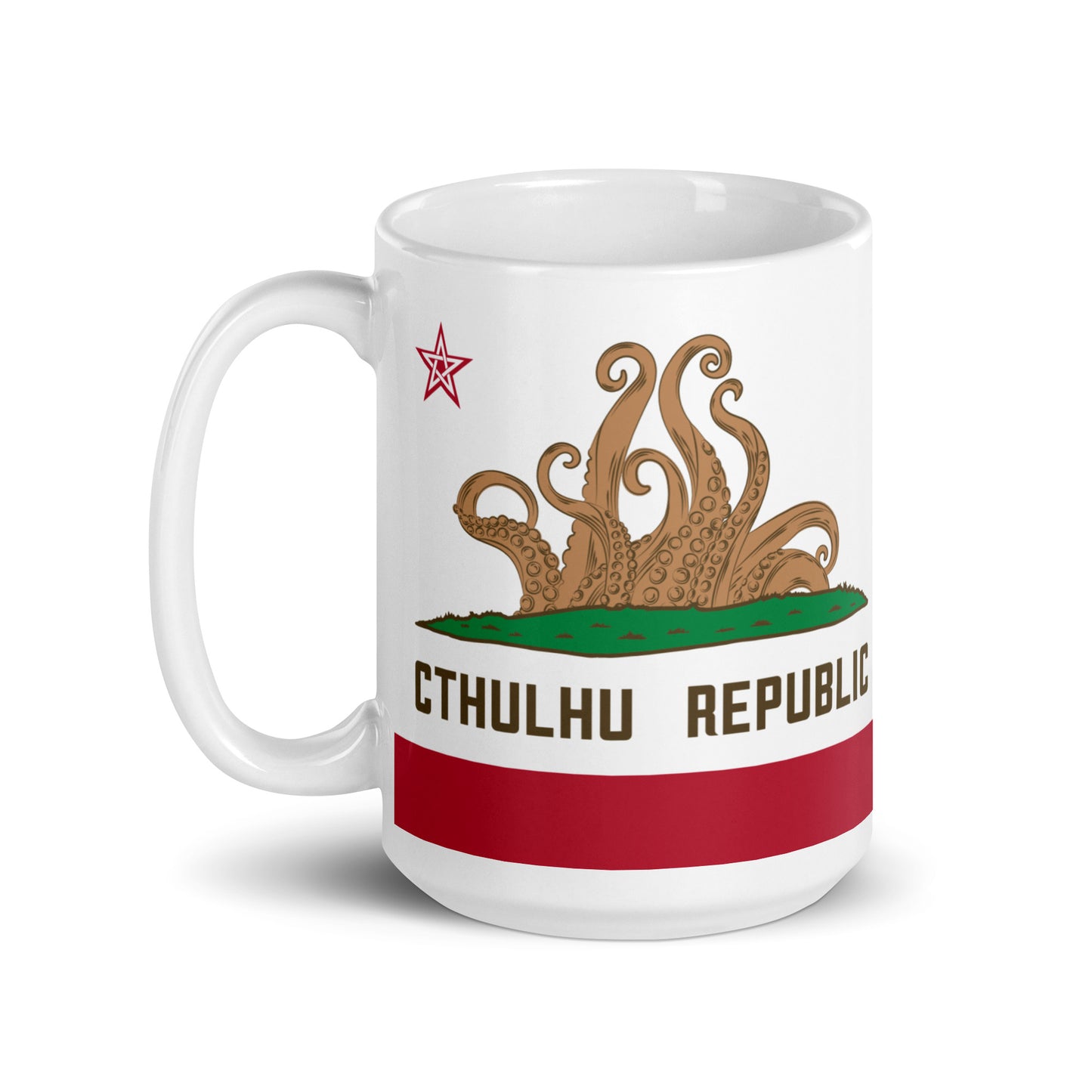 Tasse brillante blanche de Lovecraft de drapeau de Californie de la République de Cthulhu